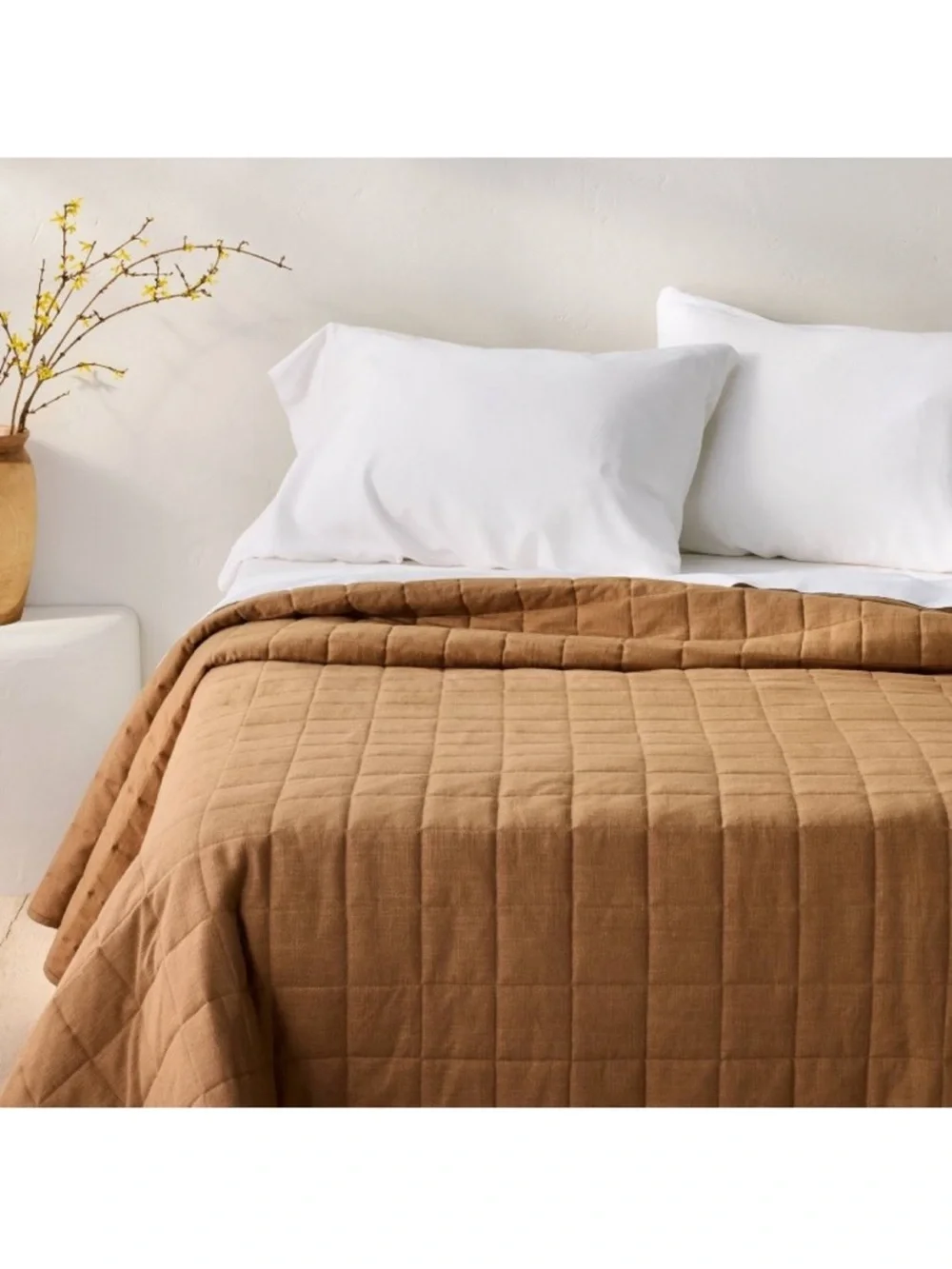 Casaluna King Heavyweight Linen Blend Quilt , Warm Brown